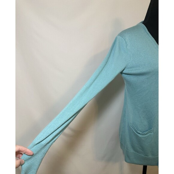 Nordstrom Collection Cashmere Silk Blend Button Aqua Blue Cardigan Women's MED - Picture 5 of 14